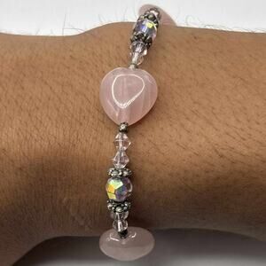 Y2K Pink Stone Heart Bracelet